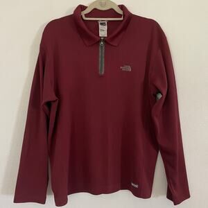 Mens-LG North Face Vapor Wick Waffle Knit Collared‎ 1/4 Zip Pullover Maroon Red